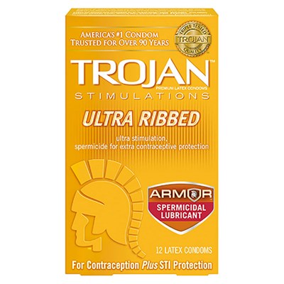 Trojan Stimulations Ultra Ribbed Spermicidal Condoms - 12-Pack