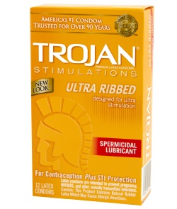 Trojan Ultra Ribbed Condoms With Spermicidal Lubricant - 12